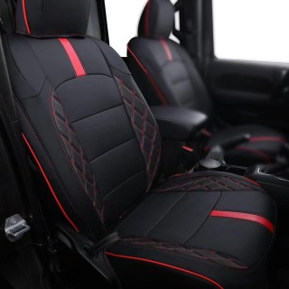 Pokrowce foteli Jeep Wrangler JLU 4D 2018+ — czarne z czerwonymi wstawkami