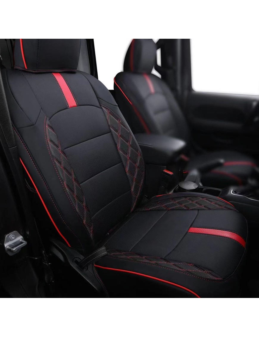 Pokrowce foteli Jeep Wrangler JLU 4D 2018+ — czarne z czerwonymi wstawkami