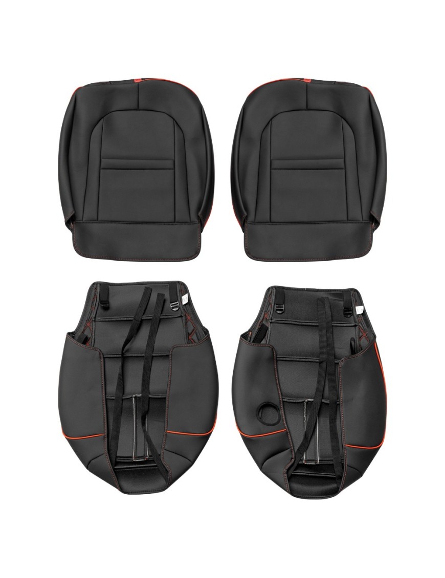 Pokrowce foteli Jeep Wrangler JLU 4D 2018+ — czarne z czerwonymi wstawkami
