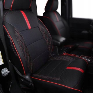 Pokrowce foteli Jeep Wrangler JKU 2007-2017 — czarne z czerwonymi wstawkami