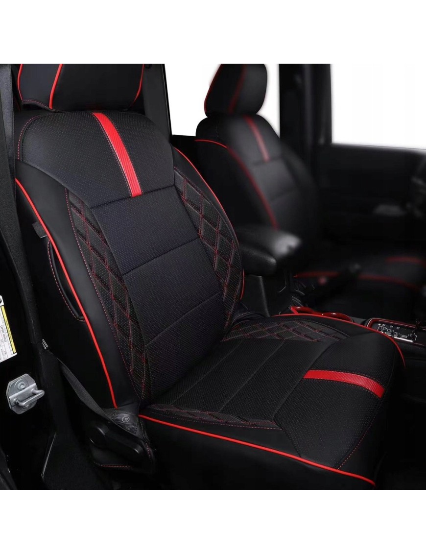 Pokrowce foteli Jeep Wrangler JKU 2007-2017 — czarne z czerwonymi wstawkami