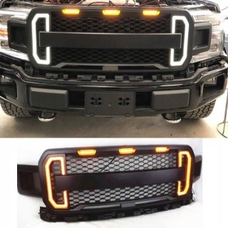 Atrapa grilla z LED Ford F150 2018-2019 — czarna, z DRL