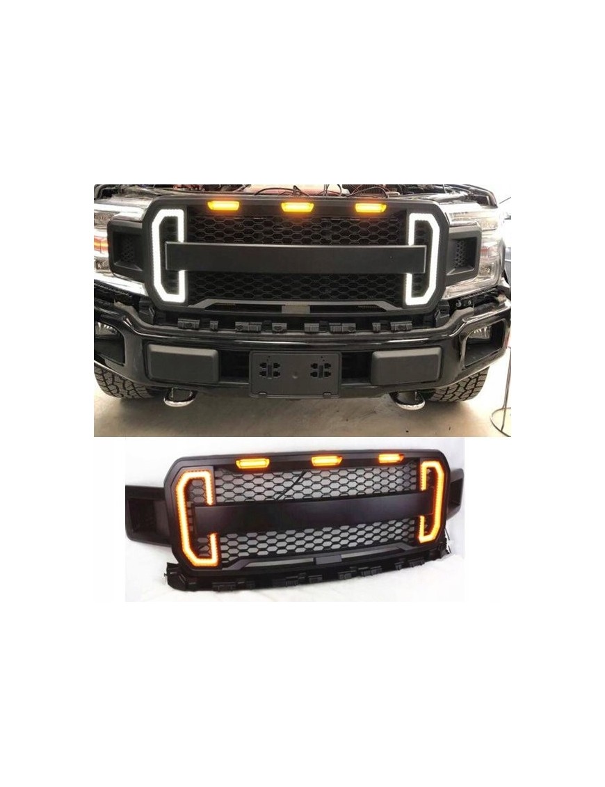 Atrapa grilla z LED Ford F150 2018-2019 — czarna, z DRL