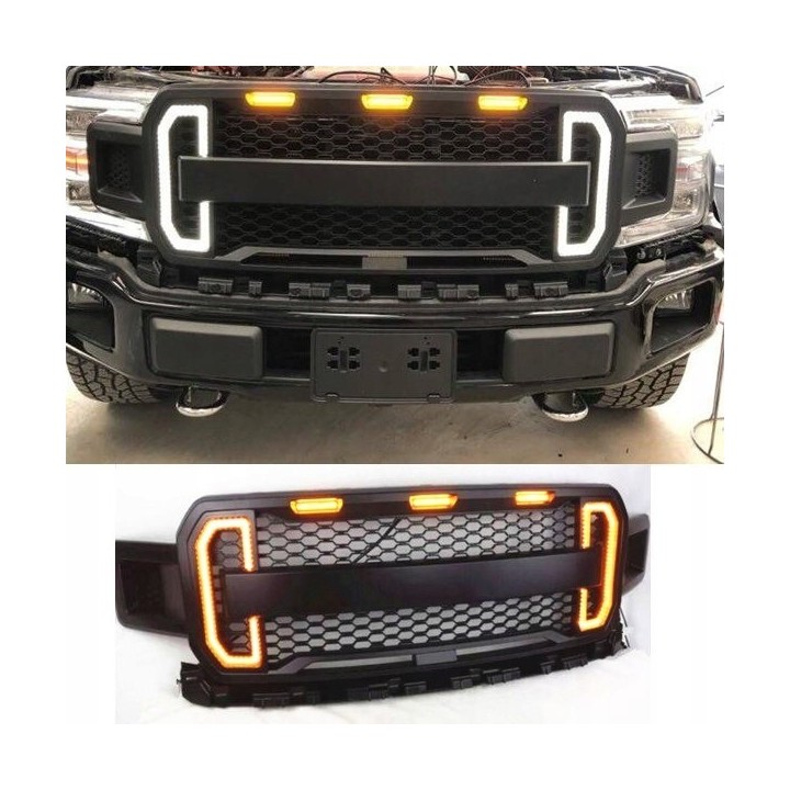 Atrapa grilla z LED Ford F150 2018-2019 — czarna, z DRL