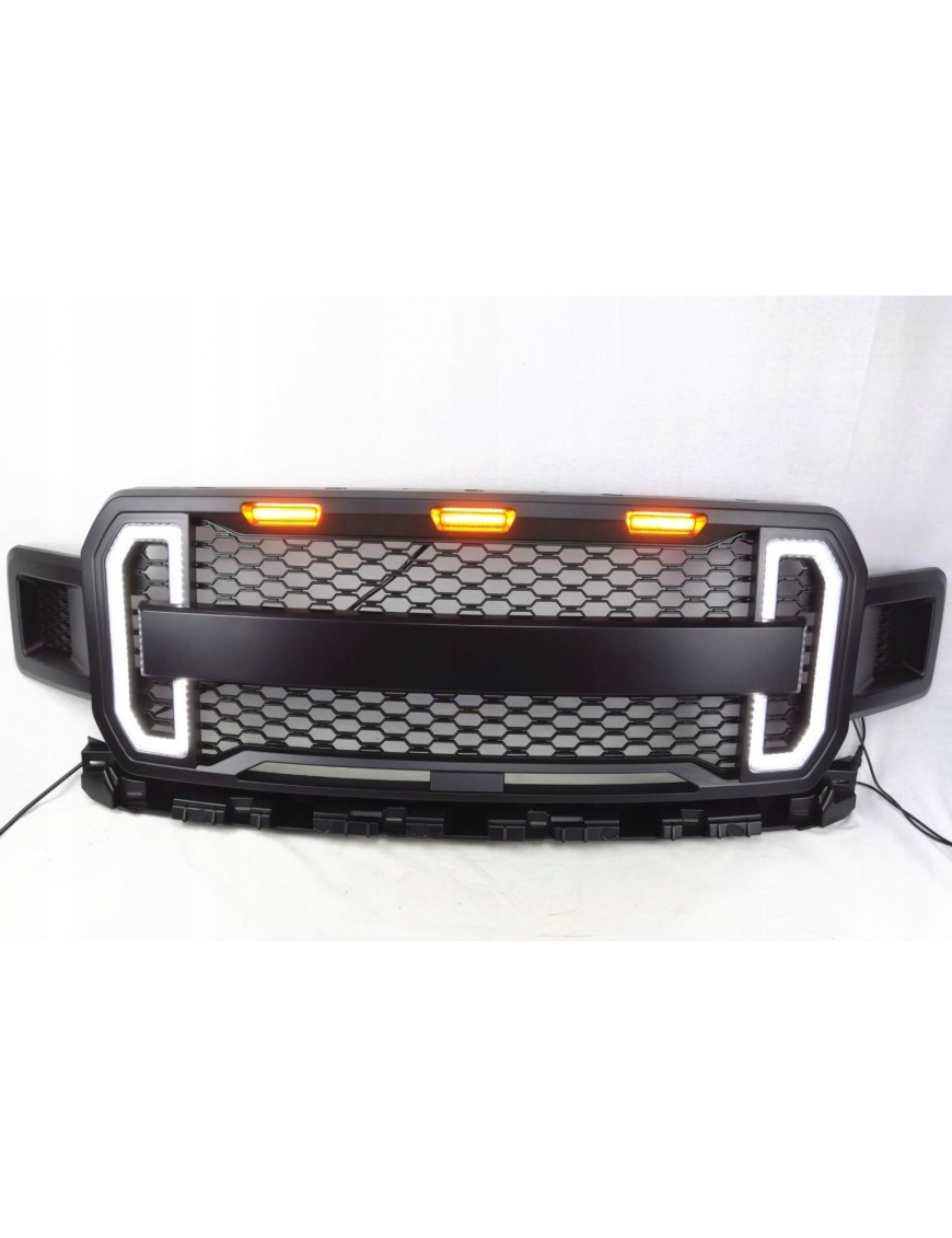 Atrapa grilla z LED Ford F150 2018-2019 — czarna, z DRL