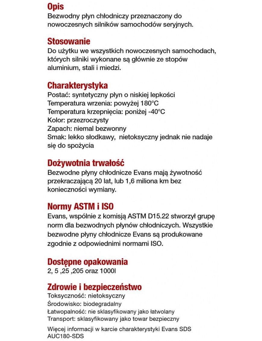 Evans Auto Cool 180 – bezwodny płyn chłodniczy 2 l