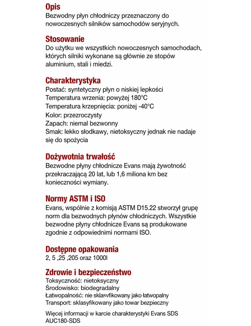 Evans Auto Cool 180 – bezwodny płyn chłodniczy 5 l