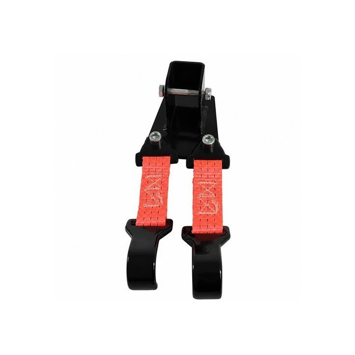 Adapter podnośnika hi-lift z dwoma czerwonymi pasami zakończonymi hakami