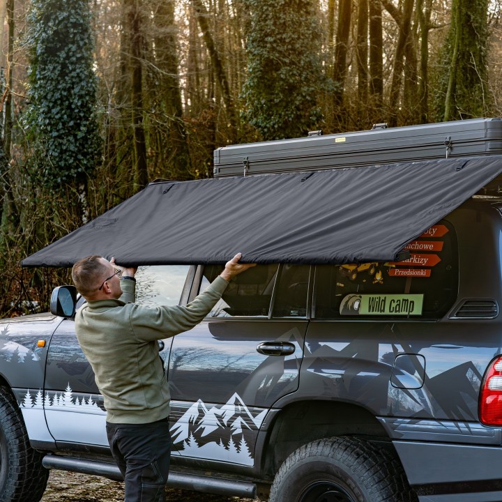 Markiza Wild Camp 2x2,5 m DAY&NIGHT na bagażnik dachowy, czarna - ujęcie 9