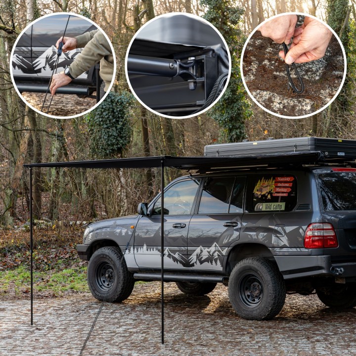 Markiza Wild Camp 2x2,5 m DAY&NIGHT na bagażnik dachowy, czarna - ujęcie 11