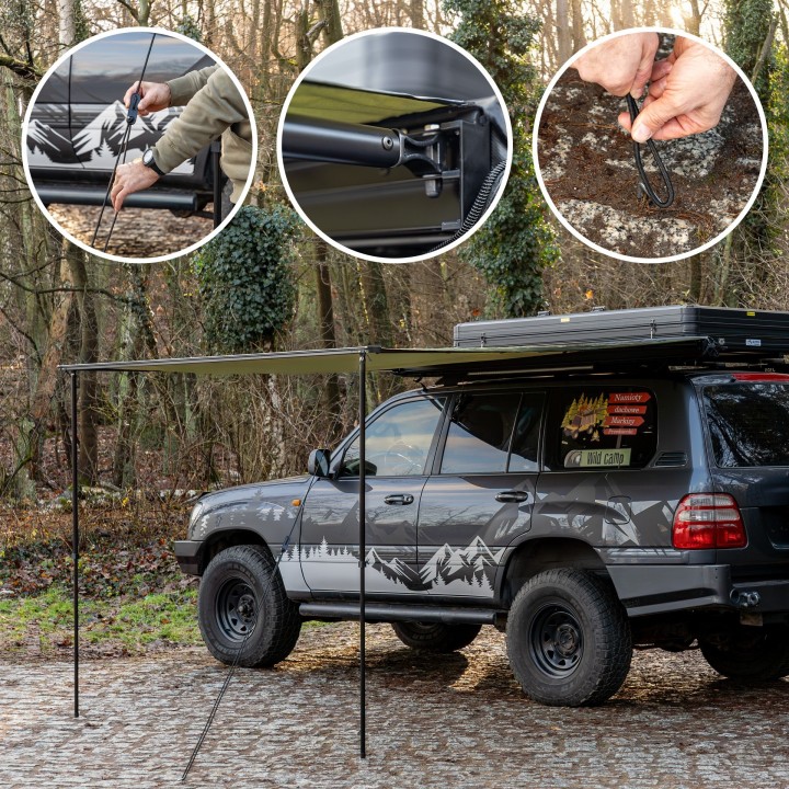 Zadaszenie markiza Wild Camp 2,5x3 m na bagażnik dachowy, zielona - ujęcie 8