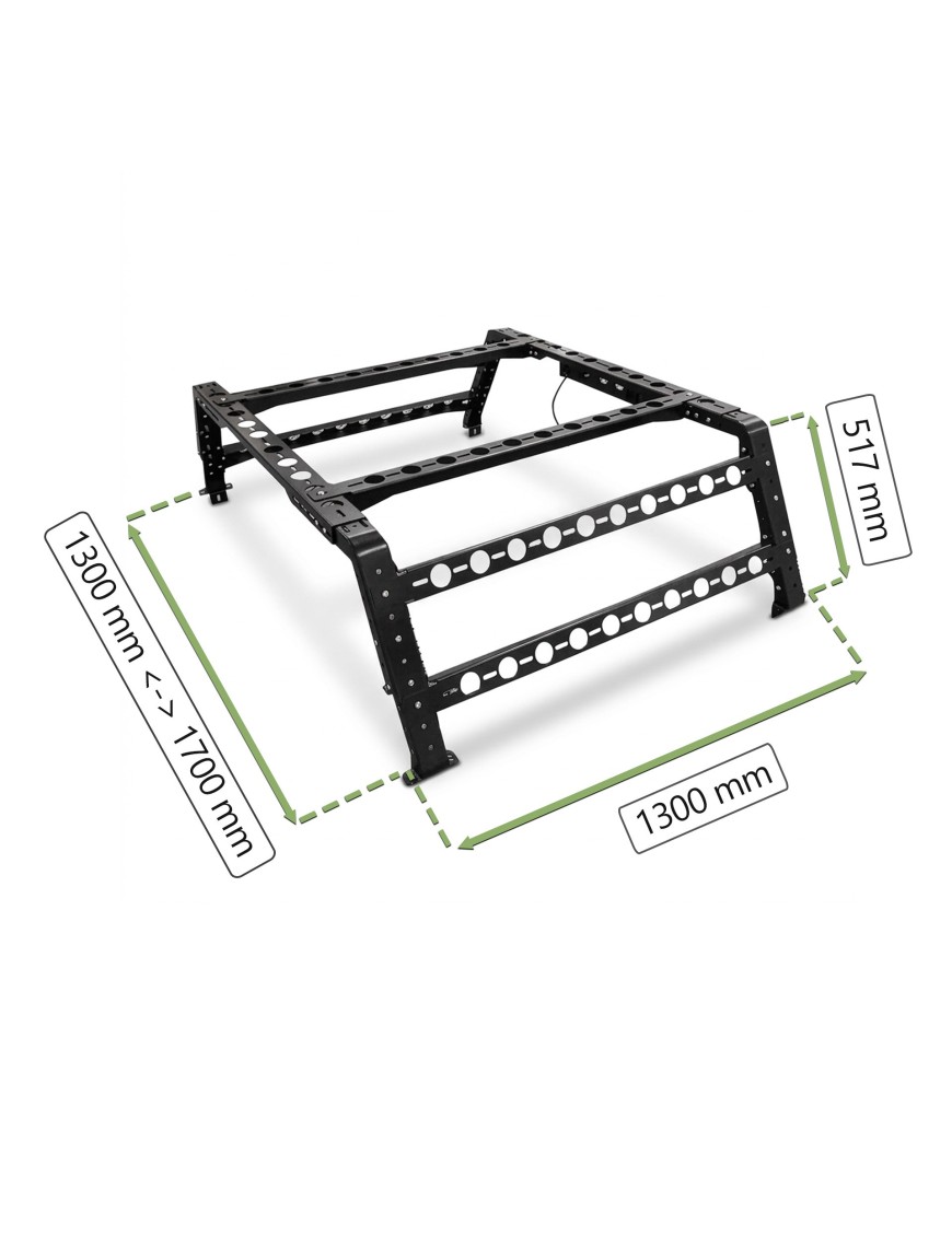 Bed rack Wild Camp 130 cm z naniesionymi wymiarami
