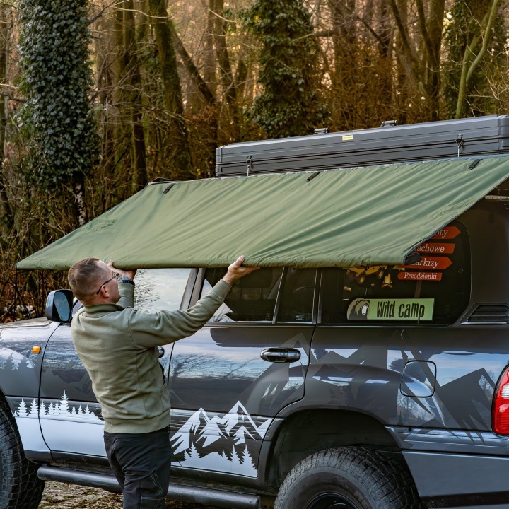 Markiza samochodowa Wild Camp 2x2,5 m zielona na bagażnik dachowy - ujęcie 20