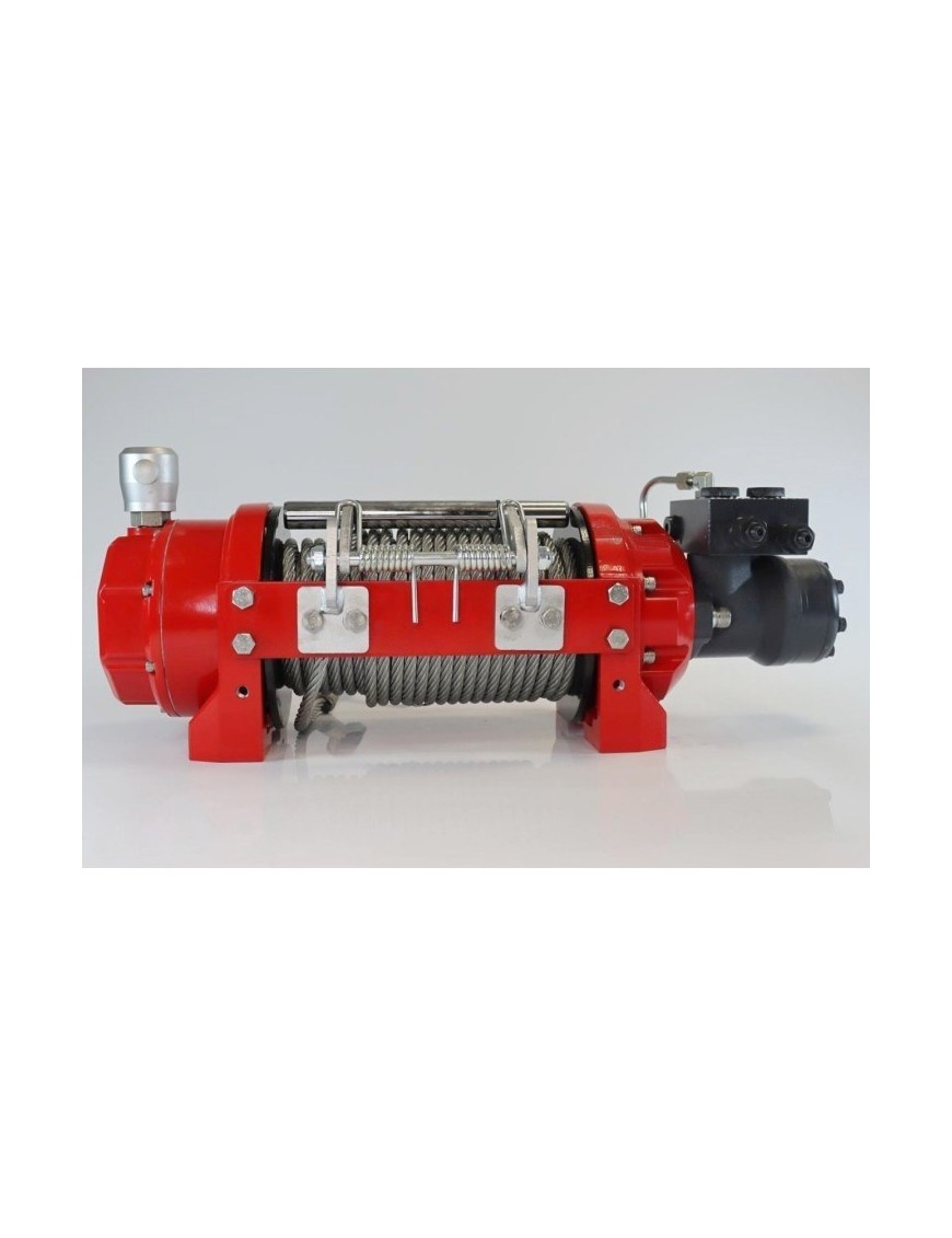 Hydraulic winch K10000 PRO EN14492-1 with steel rope, hook and tensioner