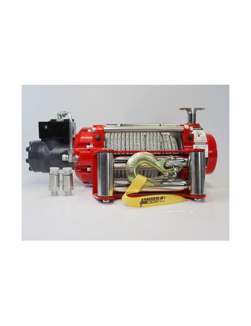 Hydraulic winch K10000HI with steel rope, hook, roller fairlead and tensioner