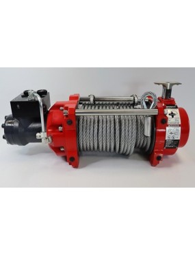 Wyciągarka hydrauliczna K10000HI liną stalową, hakiem, prowadnicą rolkową i napinaczem