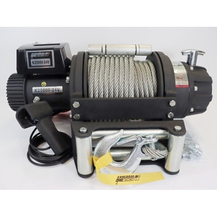 Wyciągarka K25000 24V - lina 14mm x 26,5 m, prowadnica rolkowa, napinacz, pilot na przewodzie Kangaroowinch