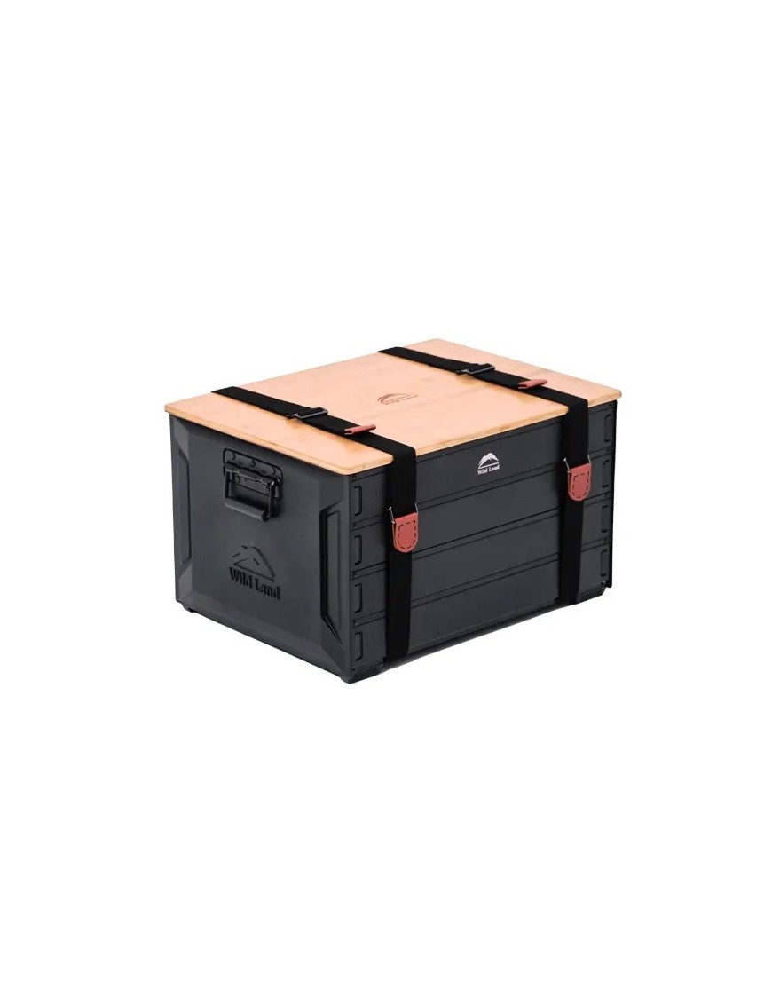 Skrzynka kempingowa Wild Land 46 l — aluminium z bambusową pokrywą