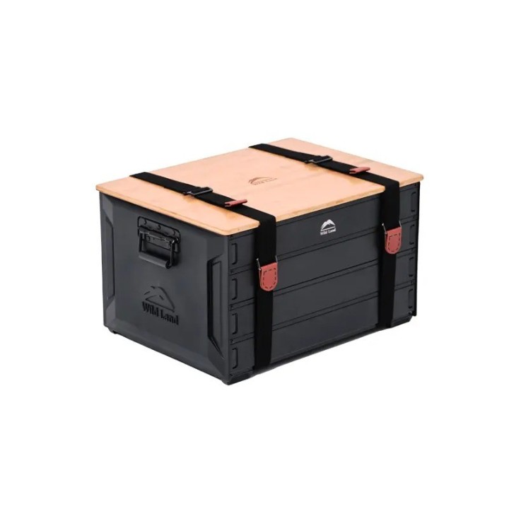 Skrzynka kempingowa Wild Land 46 l — aluminium z bambusową pokrywą