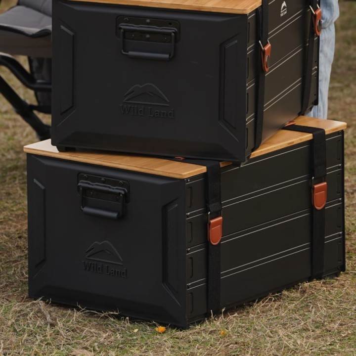 Skrzynka kempingowa Wild Land 46 l — aluminium z bambusową pokrywą - ujęcie 2