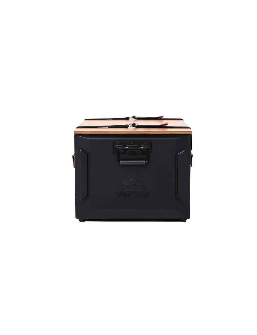 Skrzynka kempingowa Wild Land 46 l — aluminium z bambusową pokrywą