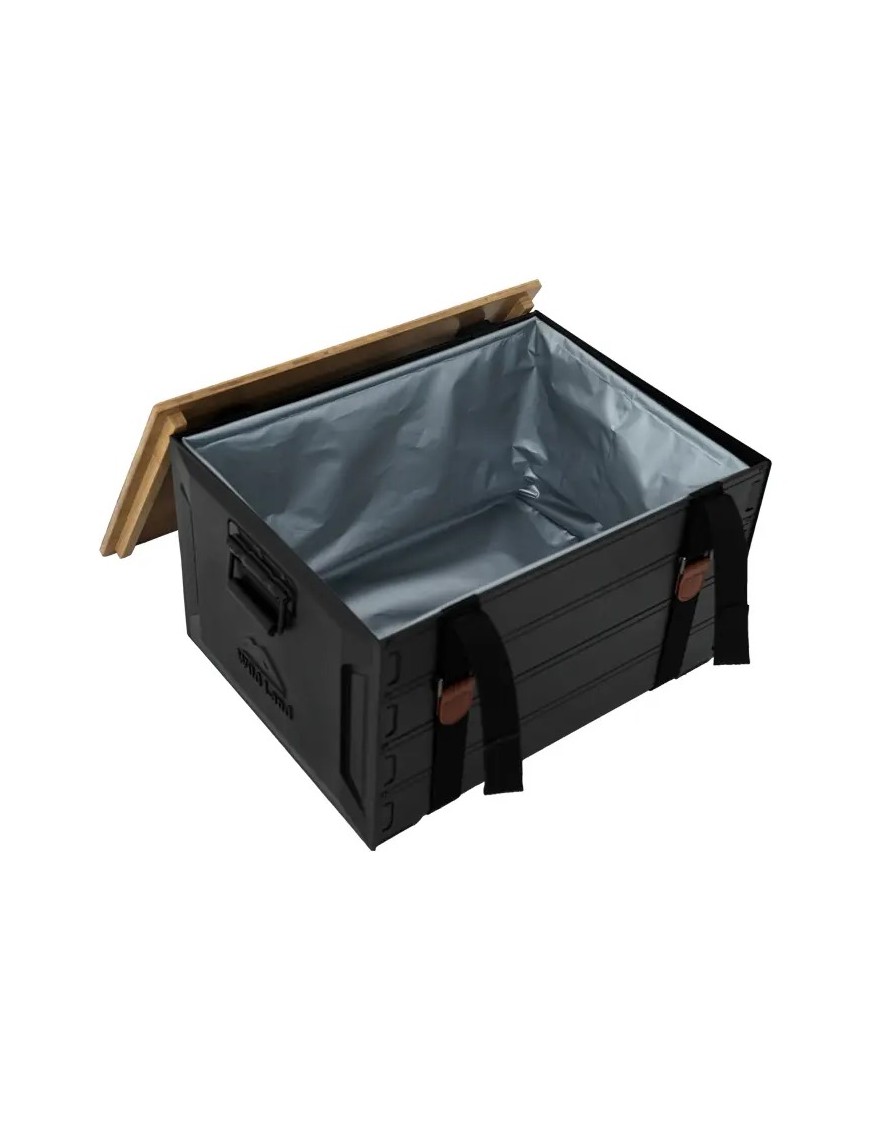 Skrzynka kempingowa Wild Land 46 l — aluminium z bambusową pokrywą