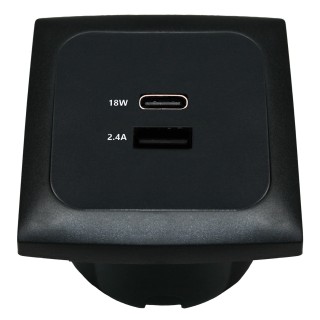 Gniazdo USB-A/USB-C C-Line z ramką i puszką HABA, czarne