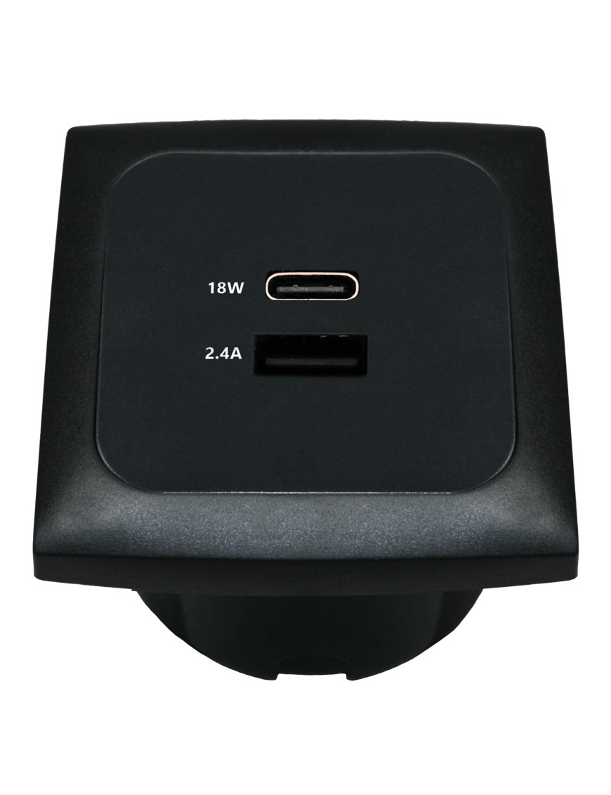 Gniazdo USB-A/USB-C C-Line z ramką i puszką HABA, czarne
