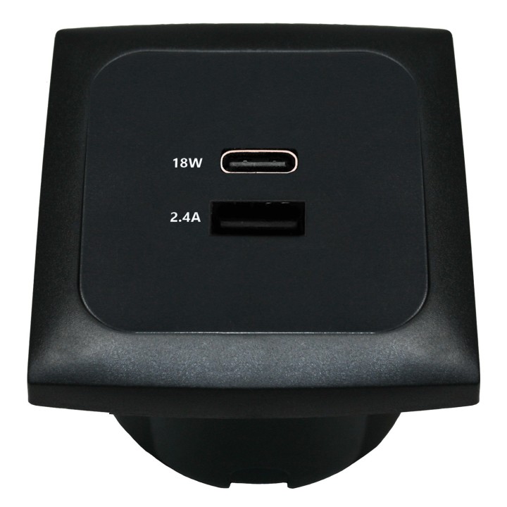 Gniazdo USB-A/USB-C C-Line z ramką i puszką HABA, czarne