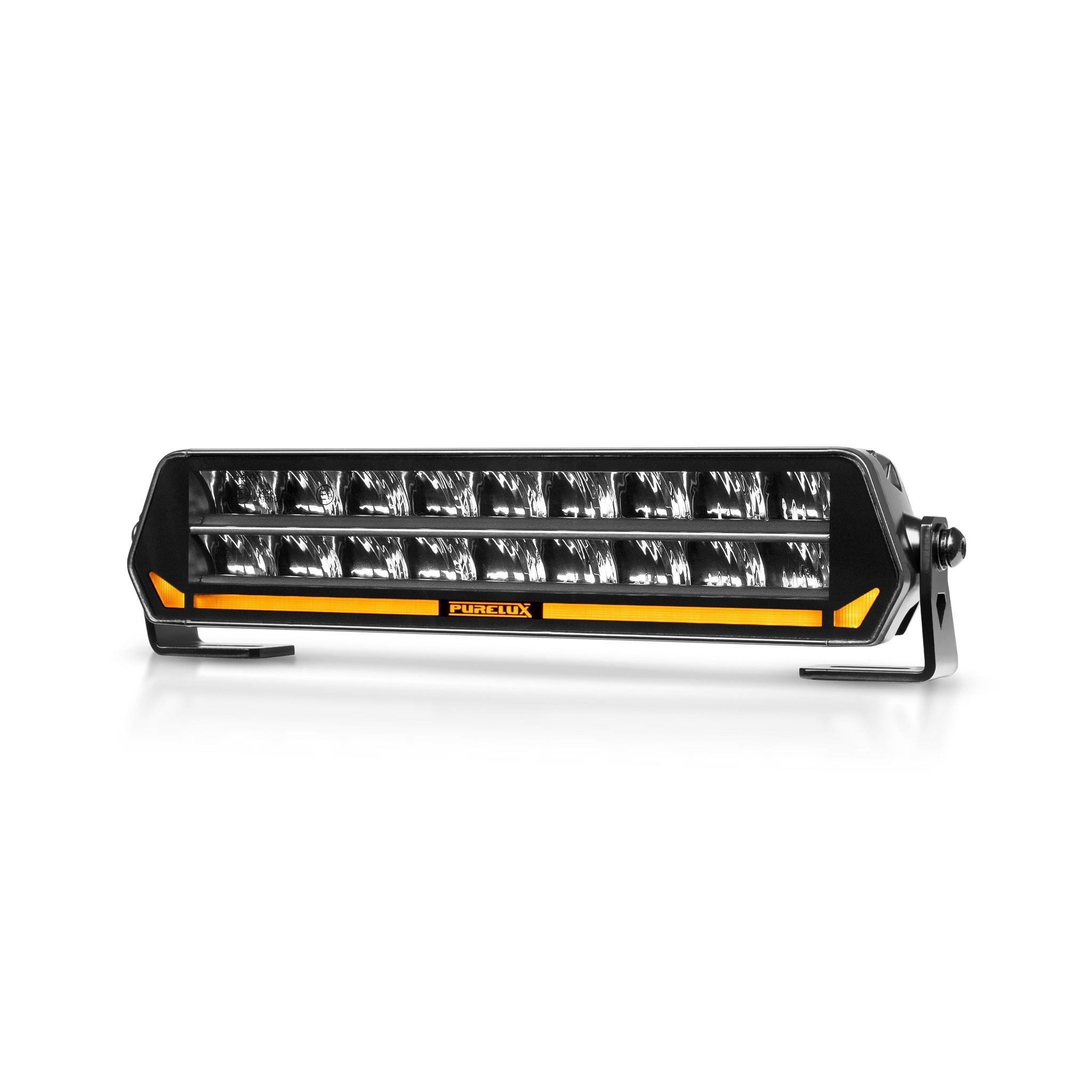Belka LED Purelux Panther S300 na białym tle, widoczne soczewki i listwa światła pozycyjnego