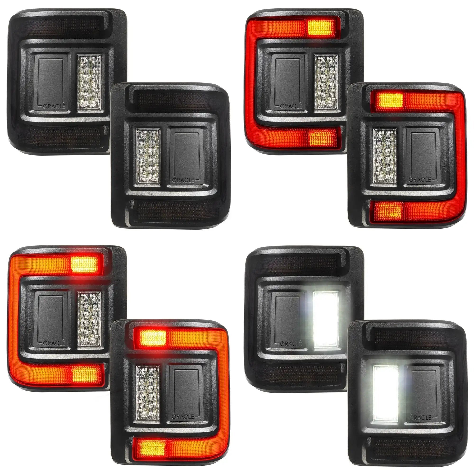 Lampy Oracle Flush Tinted w kolejnych funkcjach: hamowanie, kierunkowskaz, cofanie