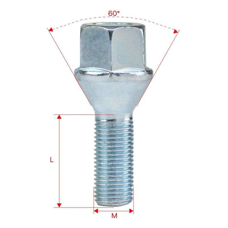 Śruby do kół GETMANN M12×1.25×27 mm klucz 19, 20 szt.