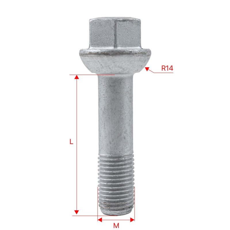 Śruby do kół GETMANN M14×1.5×52 mm Kula R14 klucz 19, 20 szt.