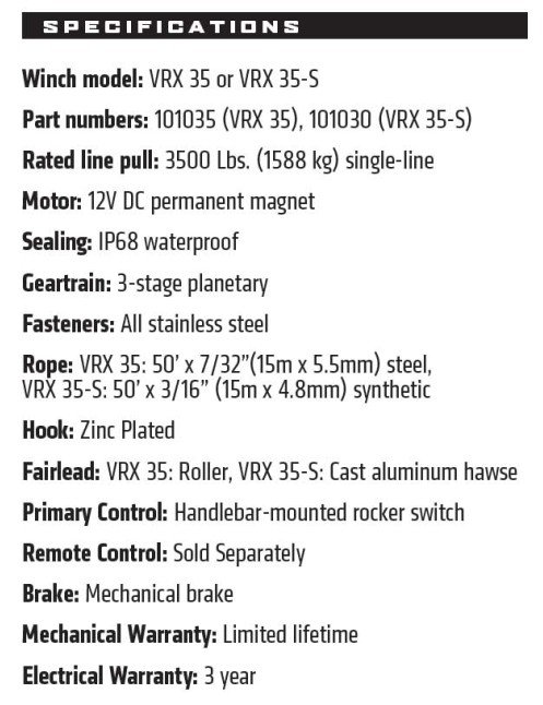 Warn VRX 35-s lina syntetyczna Powersports Winch Moose wyciągarka