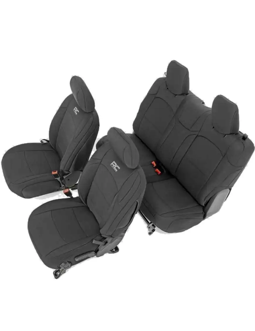 Complete set of black Neoprene Rough Country seat covers - Jeep Wrangler JL 2 Door