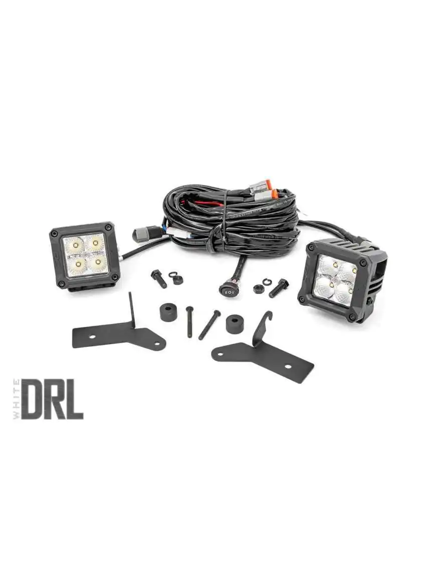 Reflectors Pair Cree LED 2" Square Chrome Series DRL White Rough Country - Jeep Wrangler JL