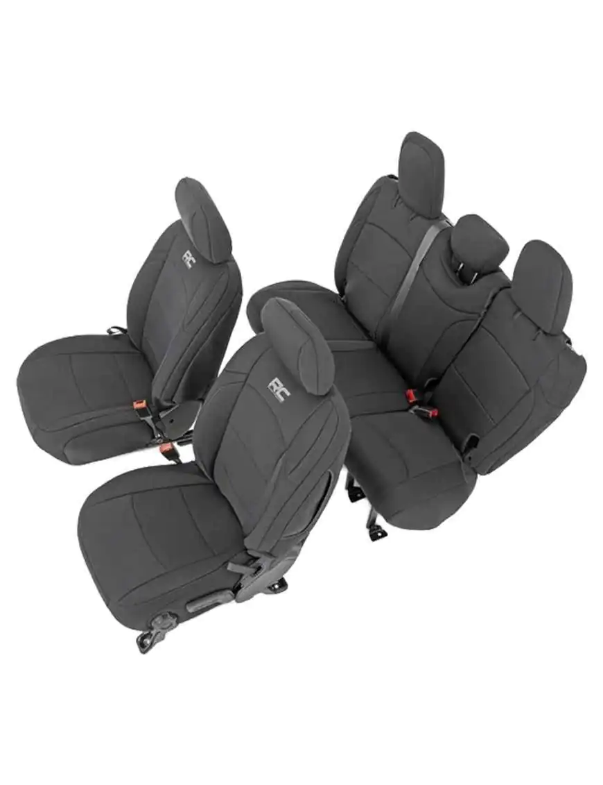 Complete set of black Neoprene Rough Country seat covers - Jeep Wrangler JL 4 Door