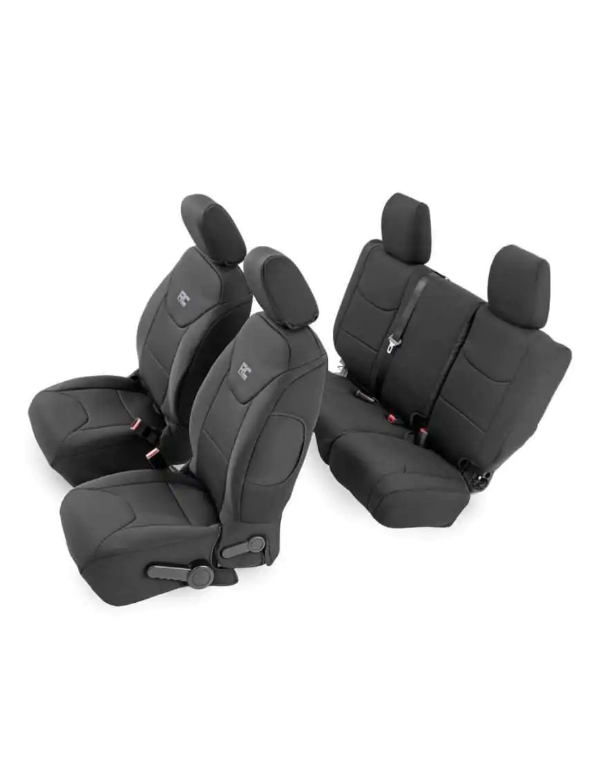 Complete set of black Neoprene Rough Country seat covers - Jeep Wrangler JK 4 Door 08-10