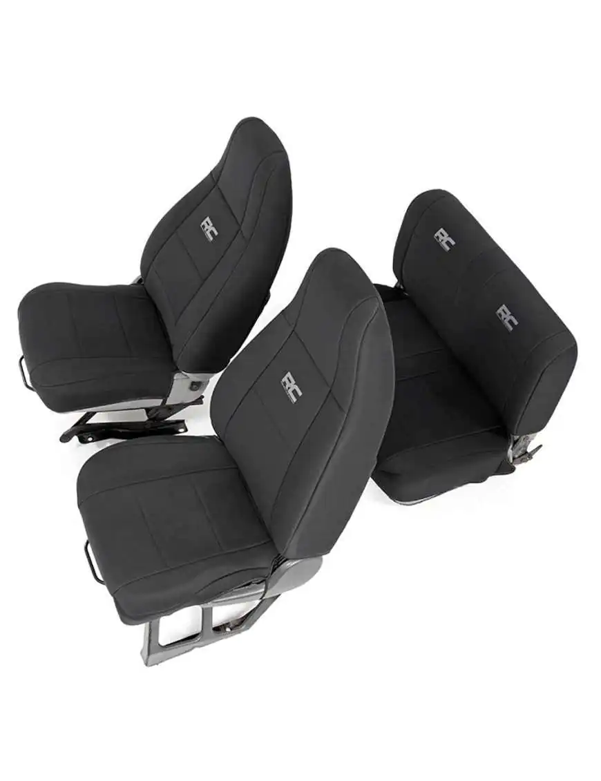 Complete set of black Neoprene Rough Country seat covers - Jeep Wrangler YJ 87-90