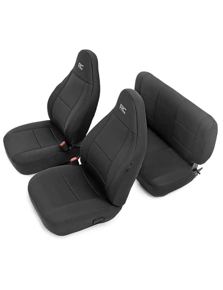 Complete set of black Neoprene Rough Country seat covers - Jeep Wrangler TJ 03-06