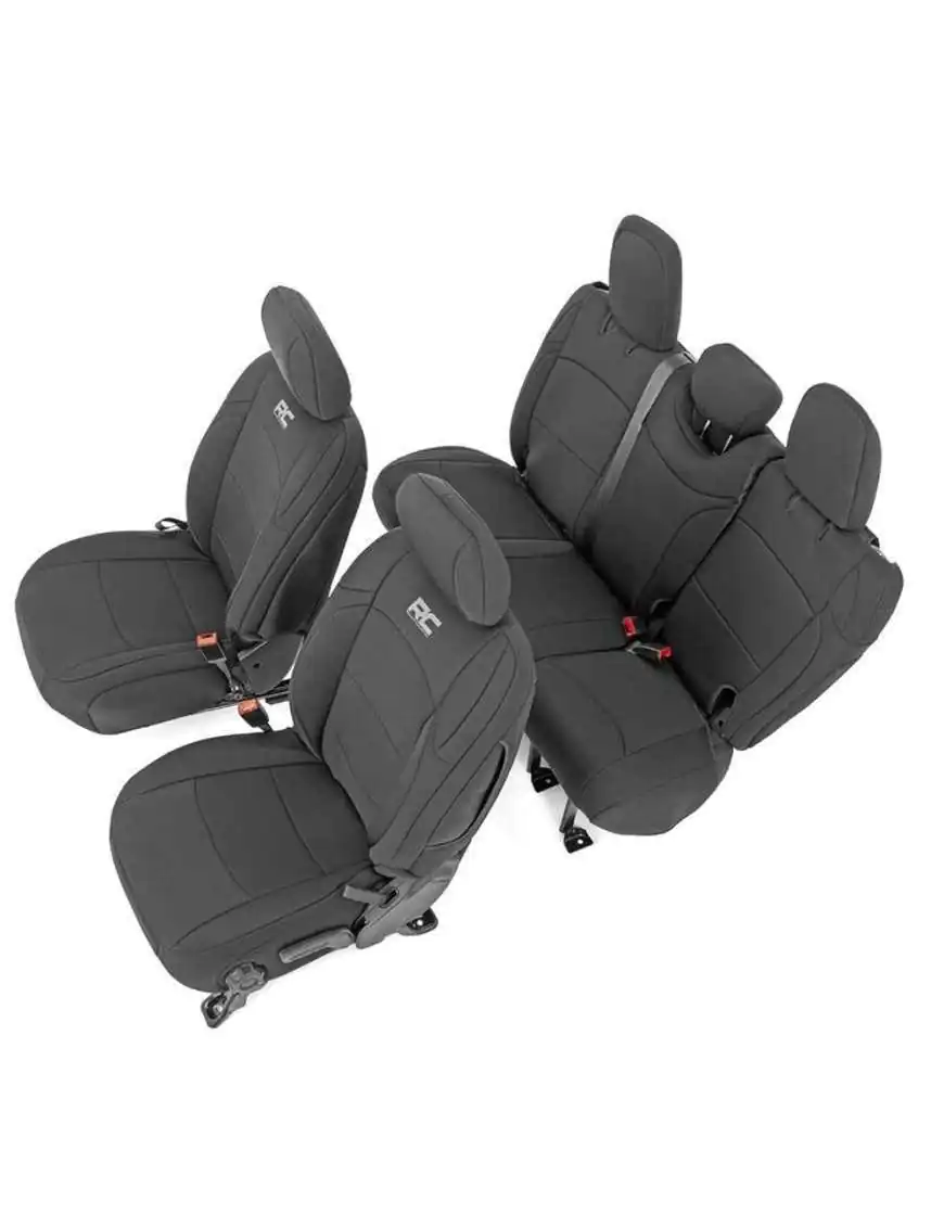 Complete set of black seat covers with rear armrest Neoprene Rough Country - Jeep Wrangler JL 4 Door