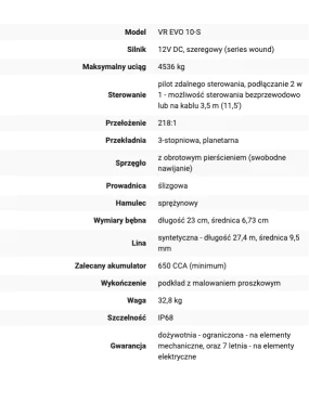 Wyciągarka WARN VR EVO 10-S 4536kg Lina syntetyczna