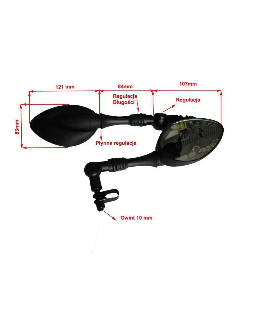 Lusterka Kpl Czarny Mat Gwint 10mm model 8003