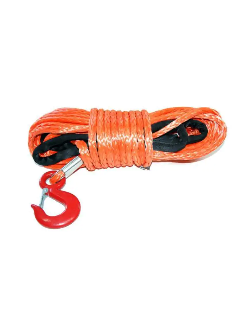 Synthetic Rope for Winch, Orange with 5mm Hook 15m