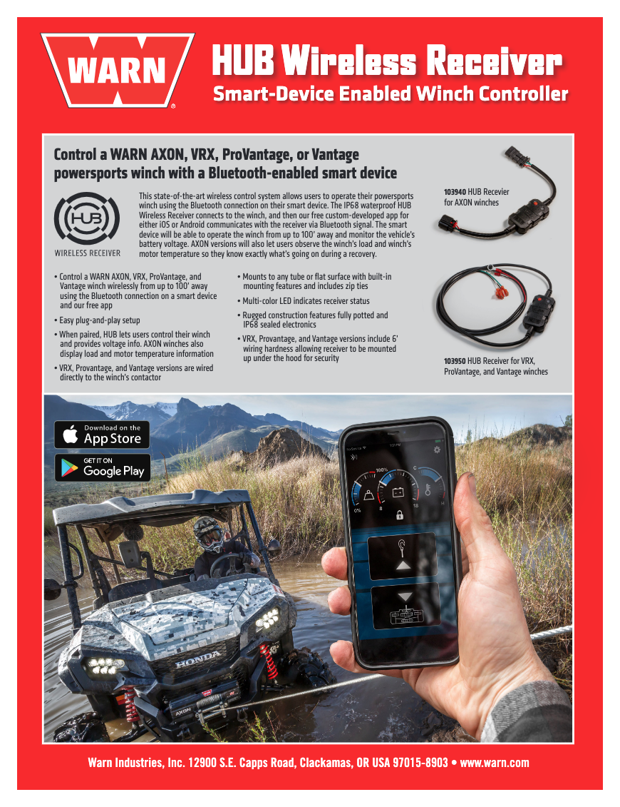 WARN HUB 103940 do AXON BEZPRZEWODOWY SYSTEM STEROWANIA DO WYCIĄGAREK AXON