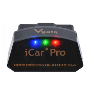 Interfejs Vgate iCar Pro OBDII z zapalonymi diodami sygnalizacyjnymi