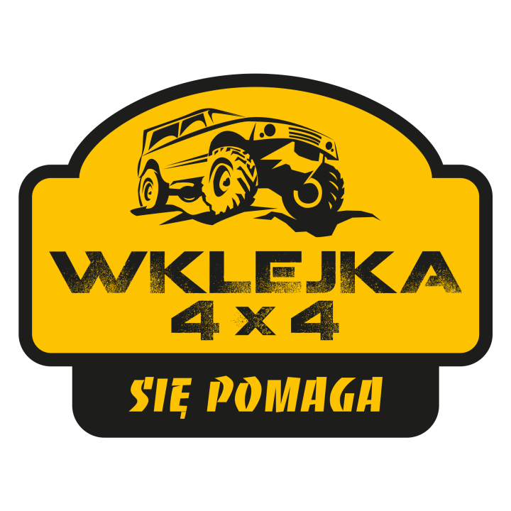 Naklejka Wklejka4x4 – żółta tarcza z terenówką i hasłem Się pomaga, 105 na 80 mm