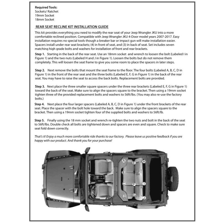 Podkładki tylnej kanapy Jeep Wrangler JK