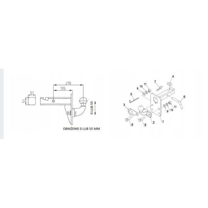 KULA HAKA Odkuwka ADAPTER USA 51x51 AH-5 regulacja homologowane