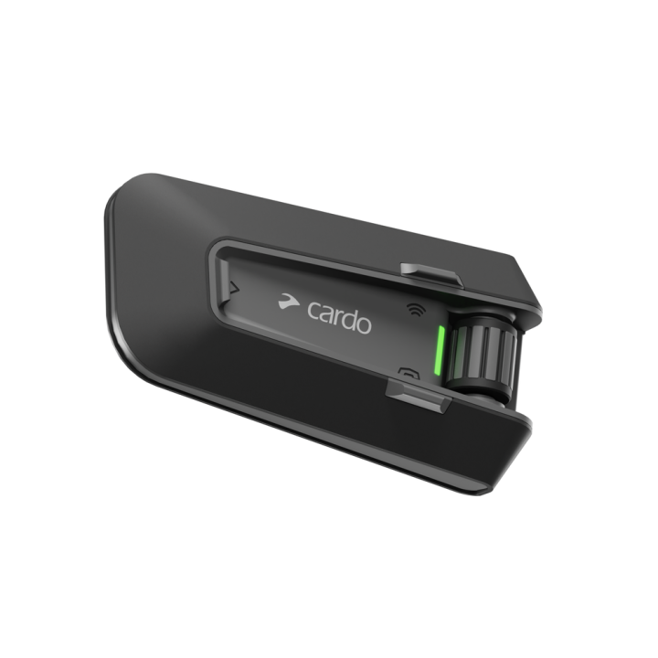 Interkom Packtalk Neo pod kątem, widoczna płytka mocująca do kasku